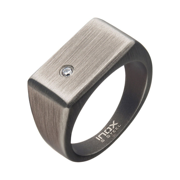 Steel & Gun Metal IP with 2mm Clear CZ Signet Ring