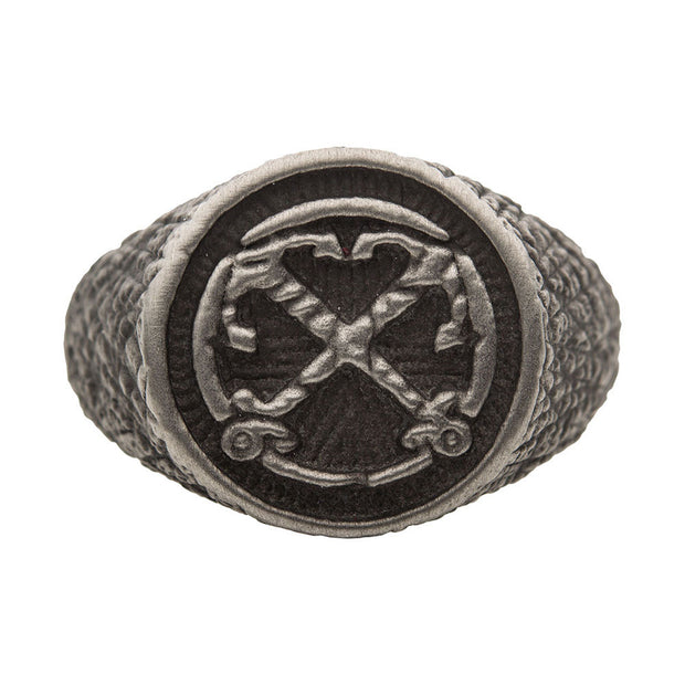 Black IP Antique Finish Steel Anchor Inlay Ring