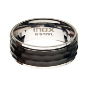 Stainless Steel with Black IP Hammered Inlay Ring