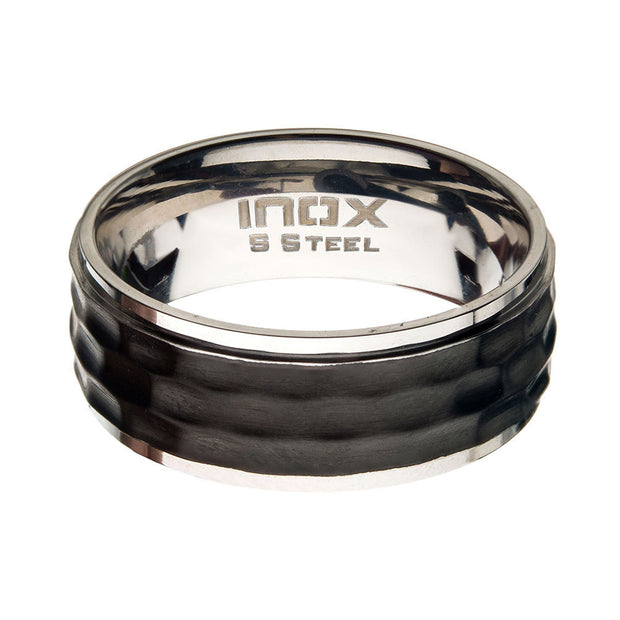 Stainless Steel with Black IP Hammered Inlay Ring