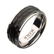 Stainless Steel with Black IP Hammered Inlay Ring