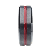 Red Aluminum Inlay Black IP Steel Beveled Comfort Fit Ring