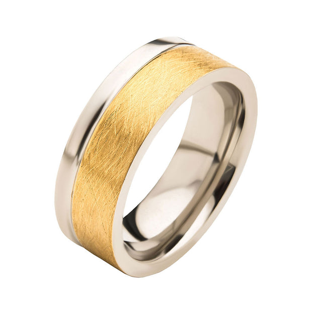 Steel with Brushed Gold IP Comfort Fit Ring