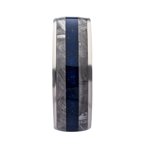 Lapis Lazuli & Meteorite Inlay Steel Ring