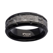 Meteorite Inlay Black IP Notch Ring