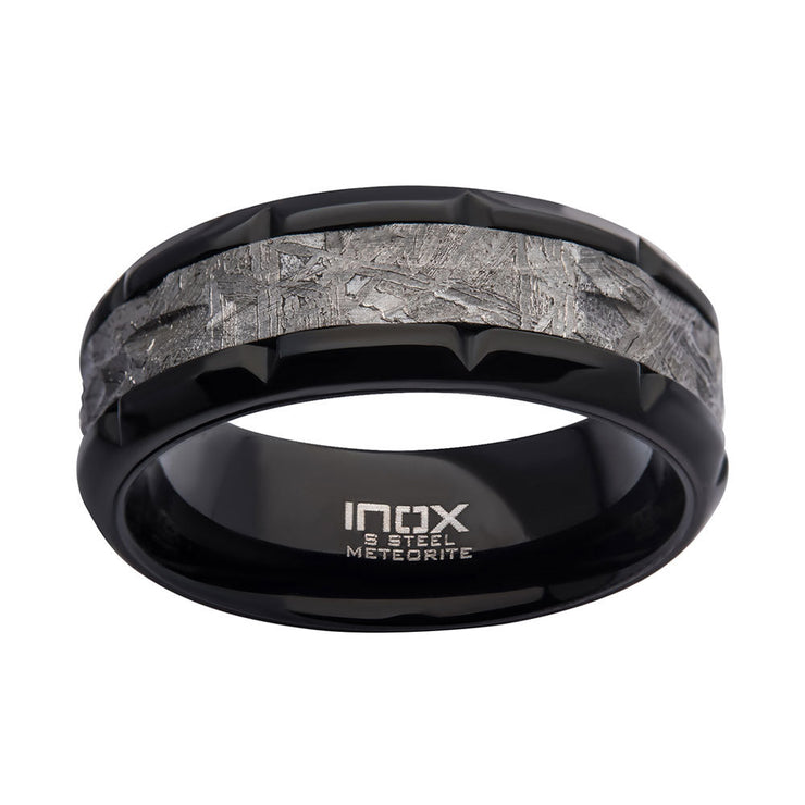 Meteorite Inlay Black IP Notch Ring
