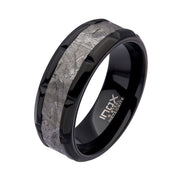 Meteorite Inlay Black IP Notch Ring