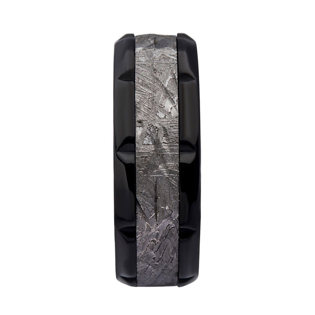 Meteorite Inlay Black IP Notch Ring