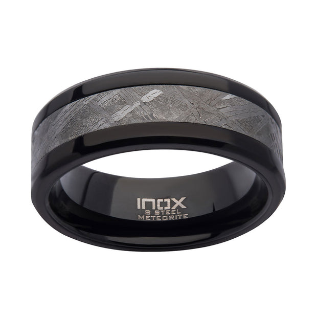 Meteorite Inlay Black IP Ring