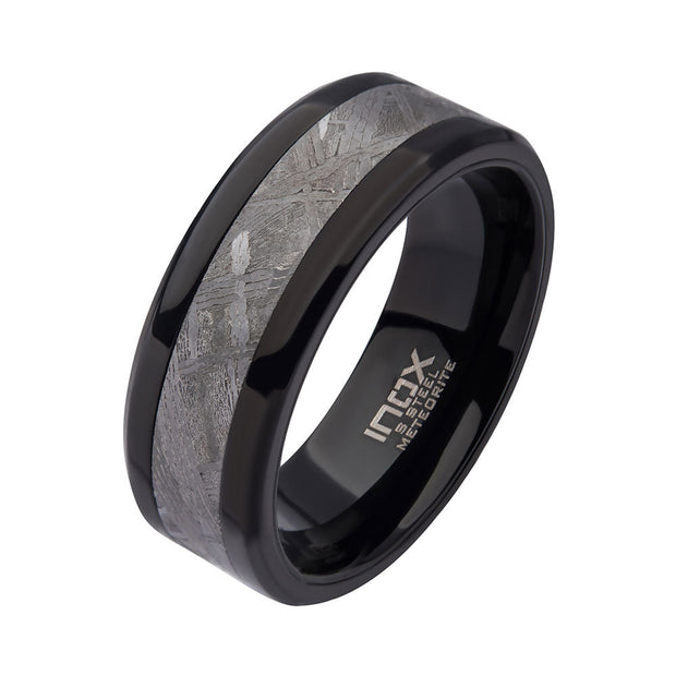 Meteorite Inlay Black IP Ring