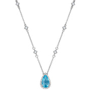 Genuine Blue Topaz Halo Necklace