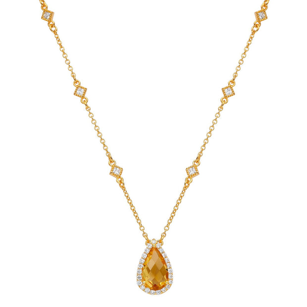 Genuine Citrine Halo Necklace