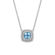 Genuine Blue Topaz Halo Necklace