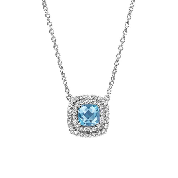 Genuine Blue Topaz Halo Necklace