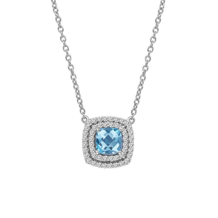 Genuine Blue Topaz Halo Necklace