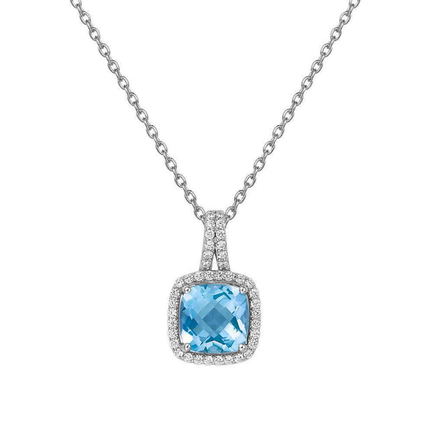 Genuine Blue Topaz Halo Necklace