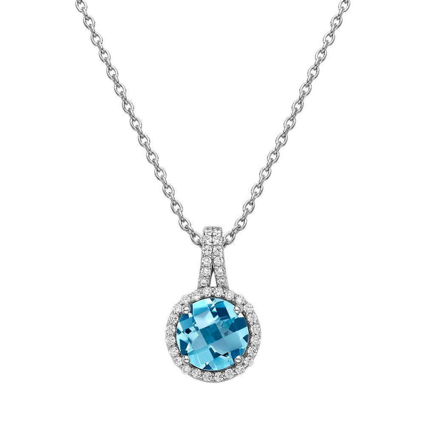 Genuine Blue Topaz Halo Necklace