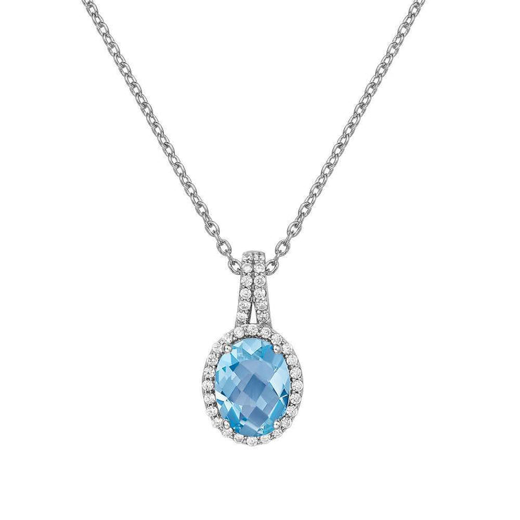 Genuine Blue Topaz Halo Necklace