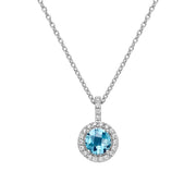 Genuine Blue Topaz Halo Necklace
