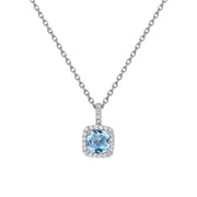 Genuine Blue Topaz Halo Necklace