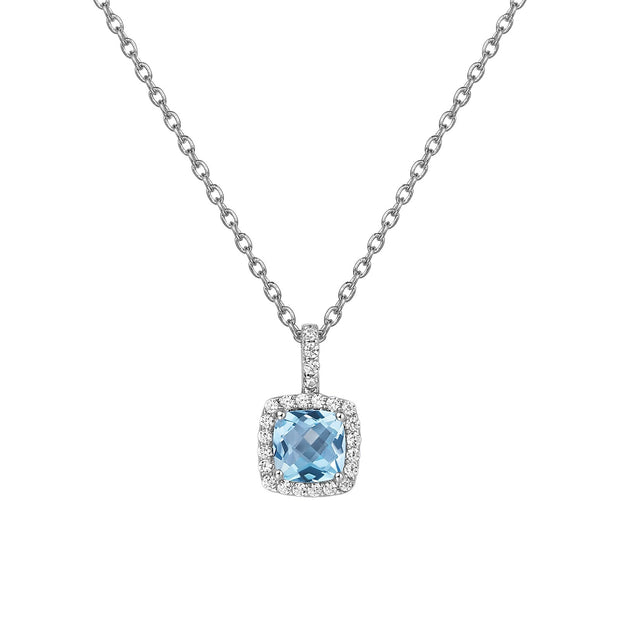 Genuine Blue Topaz Halo Necklace