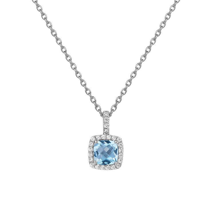 Genuine Blue Topaz Halo Necklace