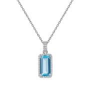 Genuine Blue Topaz Halo Necklace