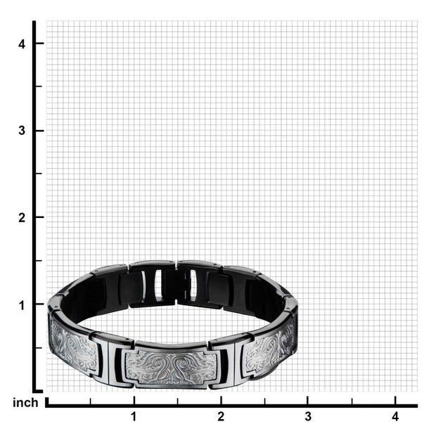 Black IP Steel Scroll Pattern Link Bracelet