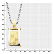 0.02 Carat Clear Genuine Diamond Gold IP Steel Intricate Carved Pattern Dog Tag Pendant  with Steel Wheat Chain