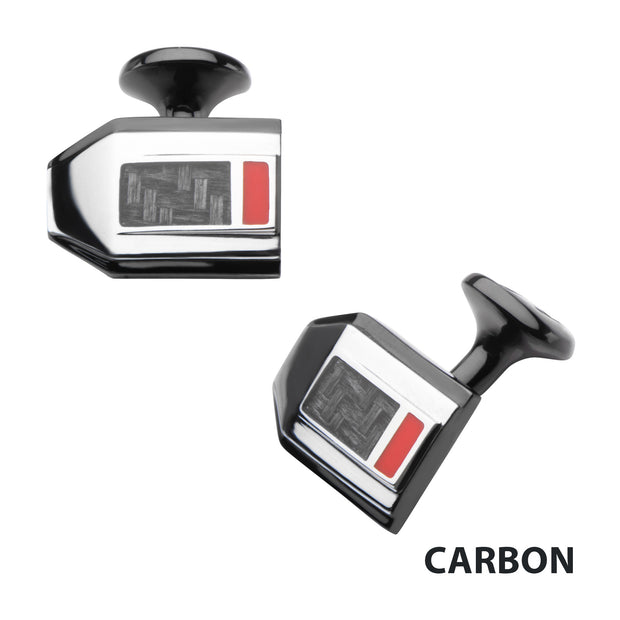 Polished Finish Black IP with a dash of red Carbon Fiber Weave Pattern Cufflinks