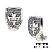 Polished Steel Finish Fleur de Lis Accent Mounted on a Brushed Gun Metal IP Cufflinks