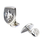 Polished Steel Finish Fleur de Lis Accent Mounted on a Brushed Gun Metal IP Cufflinks
