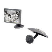 Sandblasted Gun Metal IP Eagle with Brushed Coin Stamped Pattern Cufflinks
