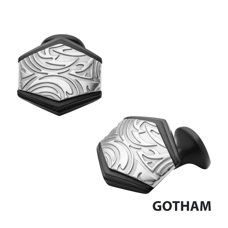 Polished Finish Black IP Frame with Brushed Finish Steel Grooves & Crests Cufflinks