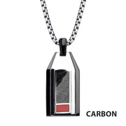 Polished Finish Black IP with a dash of red Carbon Fiber Weave Pattern Pendant with Steel Box Chain