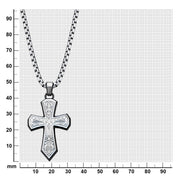 Black IP Steel Scroll Pattern Cross Pendant with Steel Box Chain