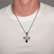 Black IP Embossed Coin Stamped Pattern Pendant with Steel Box Chain