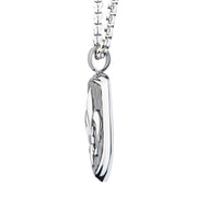 Polished Steel Finish Fleur de Lis Accent Mounted on a Brushed Gun Metal IP Pendant with Steel Box Chain