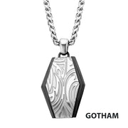 Polished Finish Black IP Frame with Brushed Finish Steel Grooves & Crests Dog Tag Pendant with Steel Wheat Chain