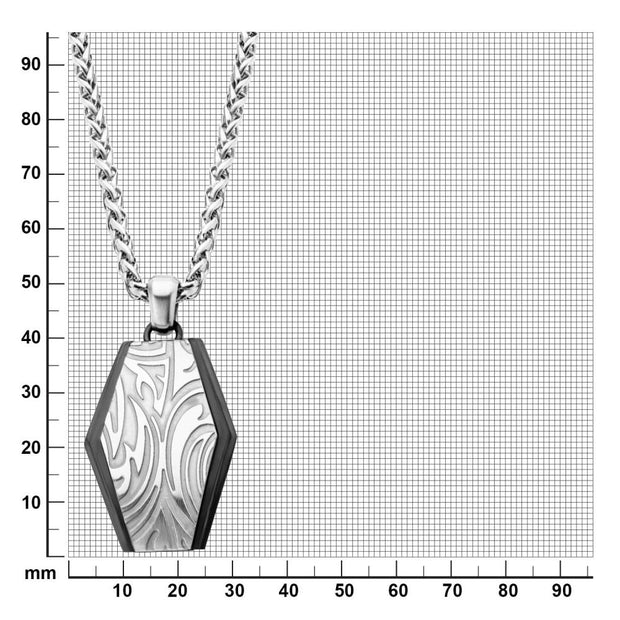 Polished Finish Black IP Frame with Brushed Finish Steel Grooves & Crests Dog Tag Pendant with Steel Wheat Chain