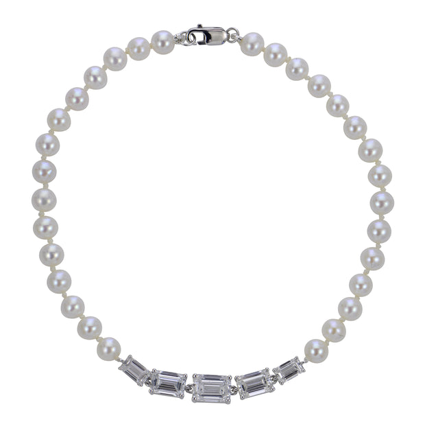 14KT White Gold Freshwater Pearl & LGD Bracelet