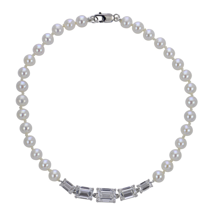 14KT White Gold Freshwater Pearl & LGD Bracelet