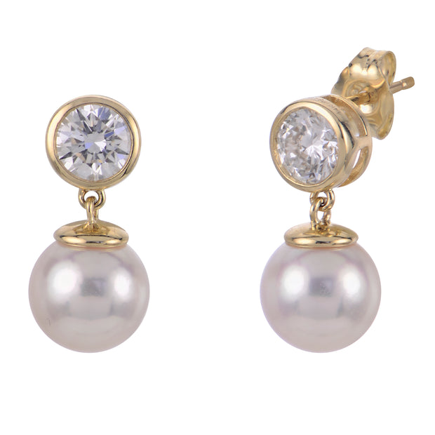 14KT Yellow Gold Akoya Pearl & LGD Earring