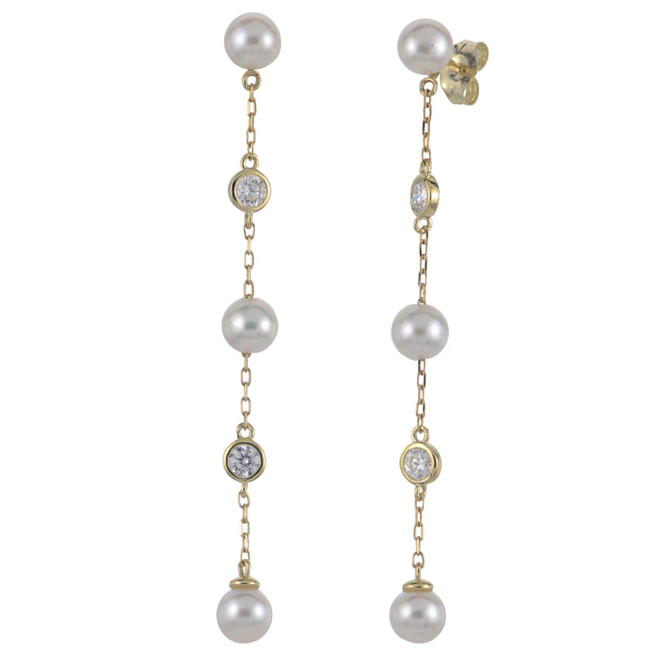 14KT Yellow Gold Akoya Pearl & LGD Earring