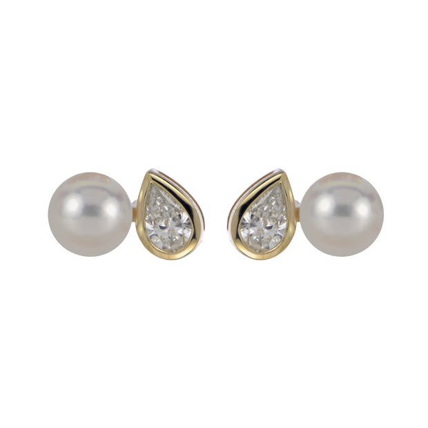 14KT Yellow Gold Akoya Pearl & LGD Earring