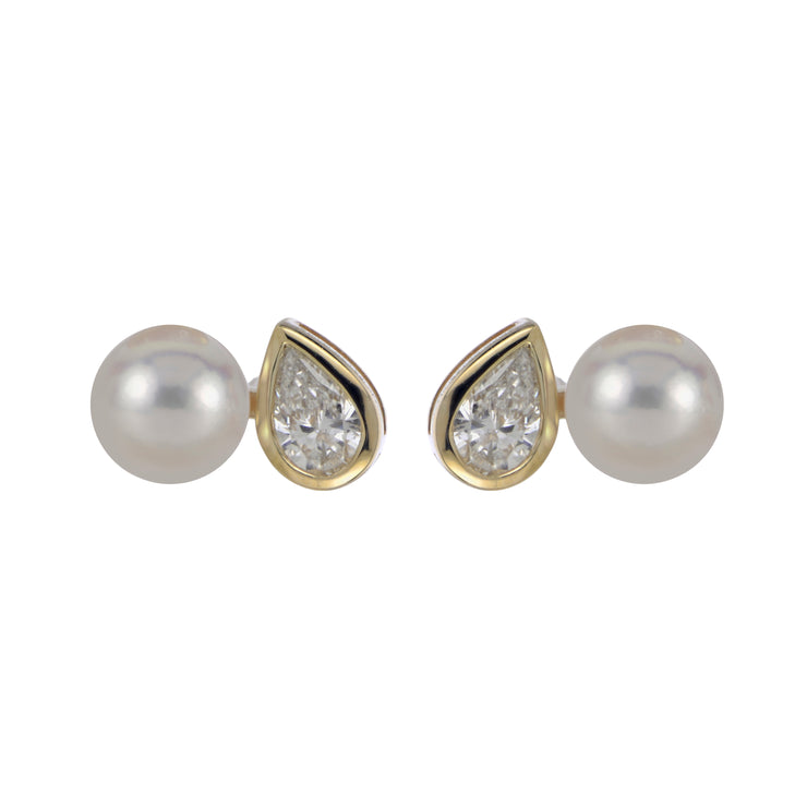 14KT Yellow Gold Akoya Pearl & LGD Earring