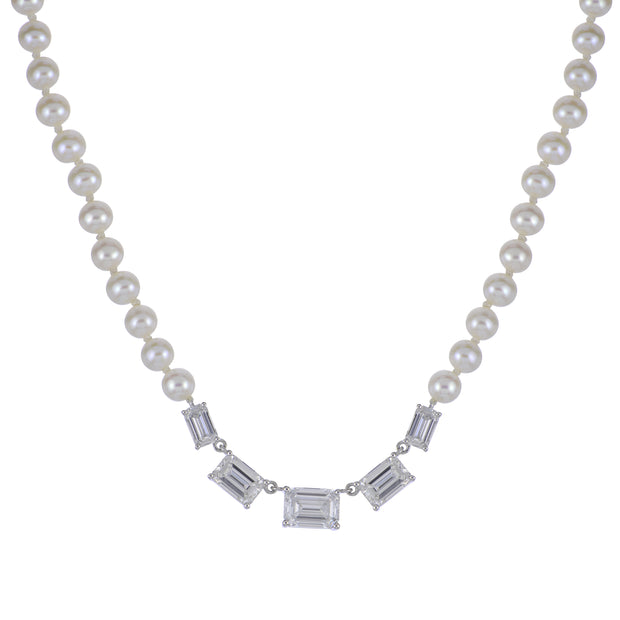 14KT White Gold Freshwater Pearl & LGD Necklace