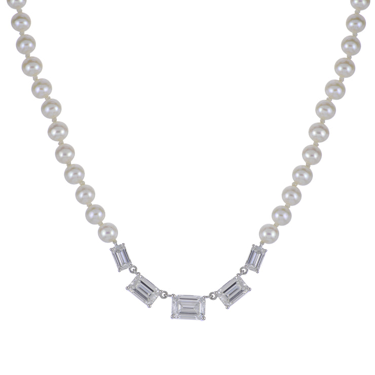 14KT White Gold Freshwater Pearl & LGD Necklace
