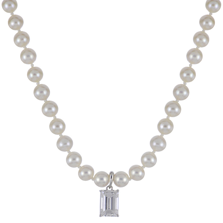 14KT White Gold Freshwater Pearl & LGD Necklace