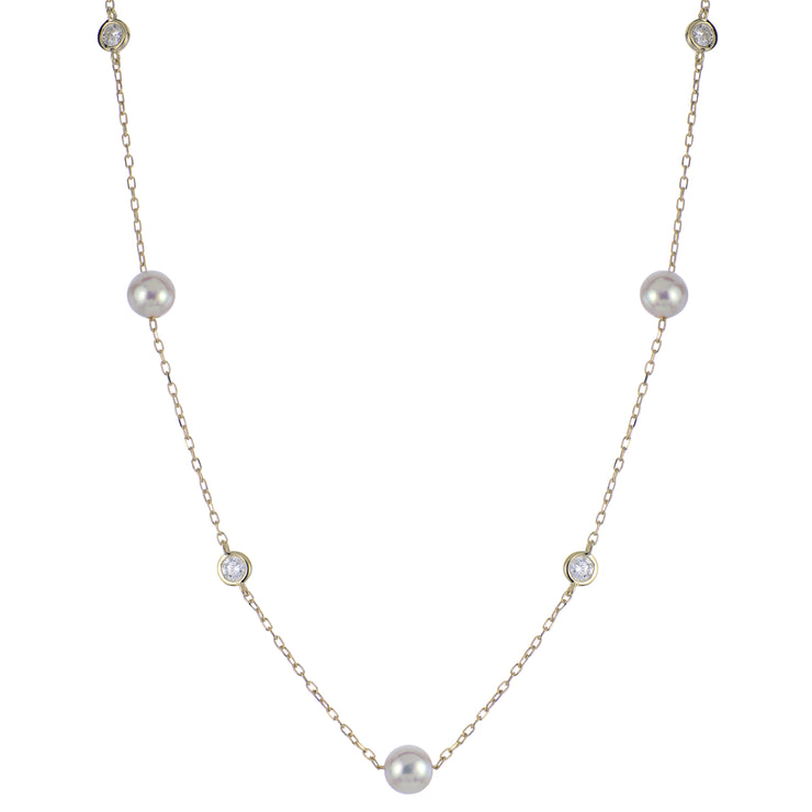 14KT Yellow Gold Akoya Pearl & LGD Necklace